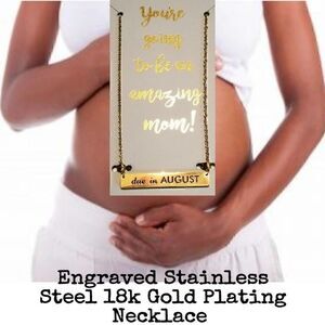 August Engraved Stainless Steel 18k Necklace NEW